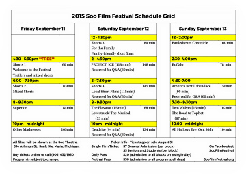 2015 Soo Film Festival Schedule Grid