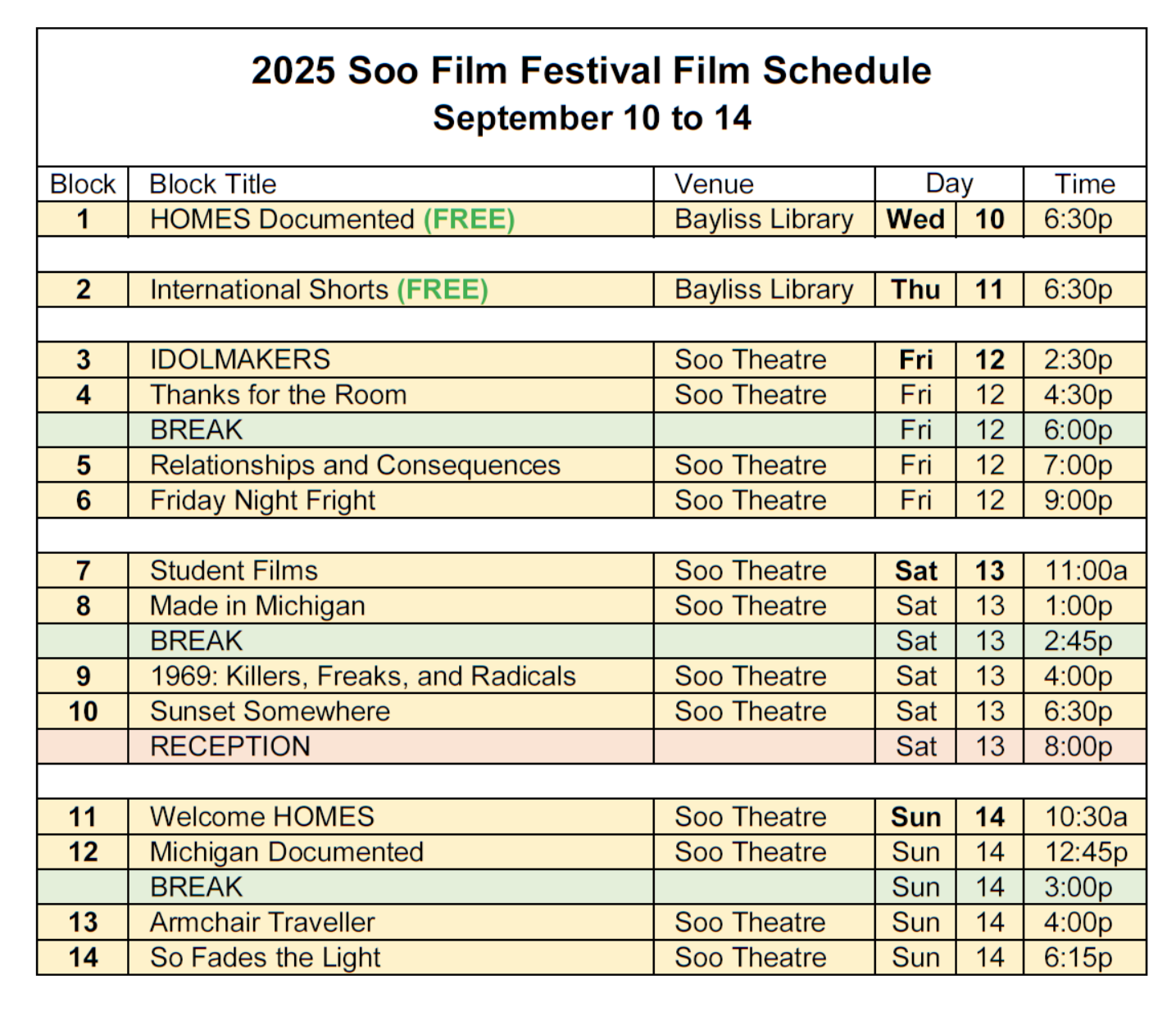 SFF 2025: Schedule Quick View